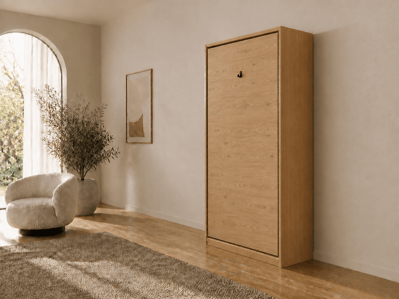 80×200 verticaal opklapbed van massief eikenhout met massief eikenhouten front