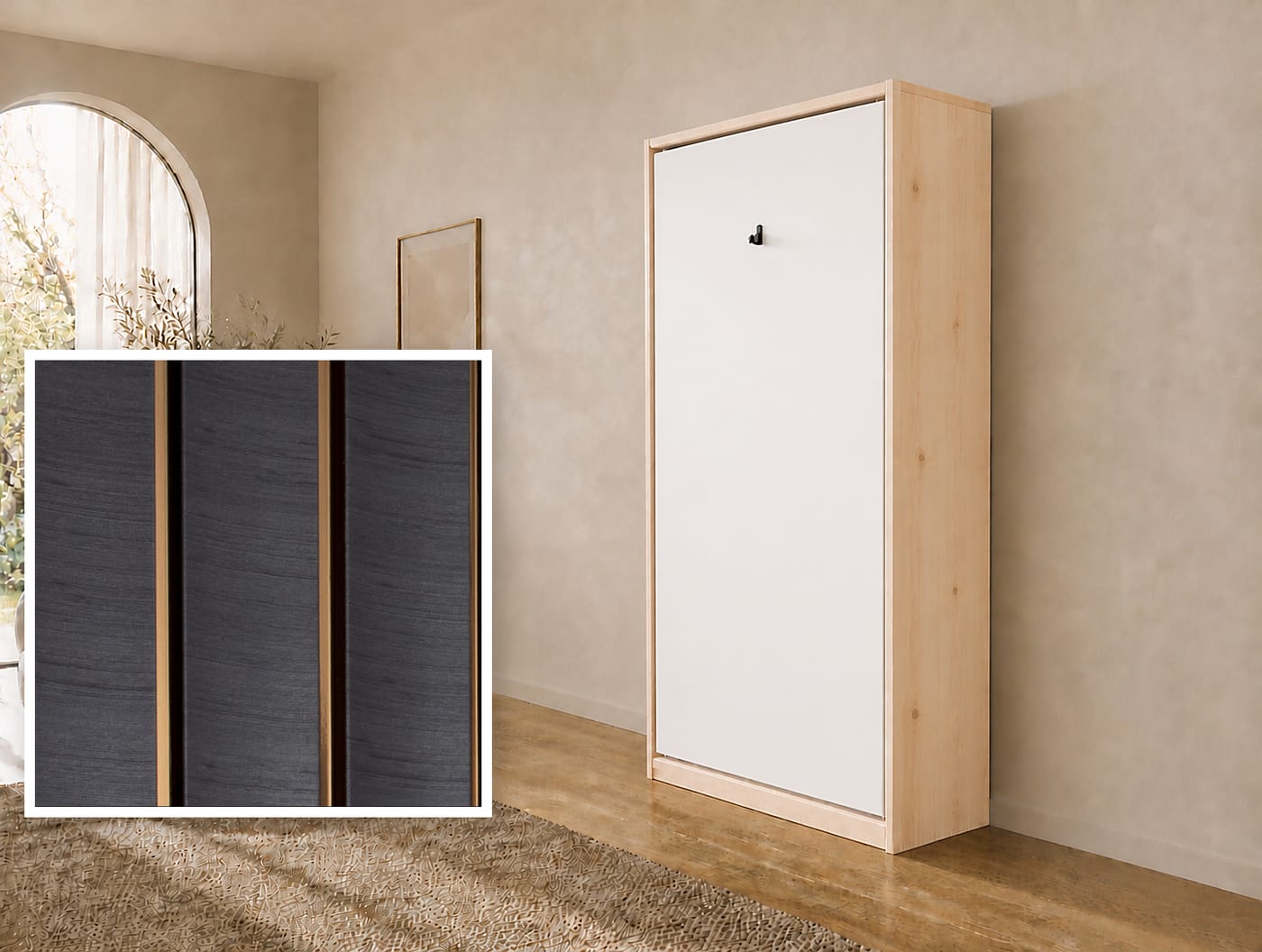 80×200 verticaal opklapbed van massief vurenhout met front met latten Amber Antraciet