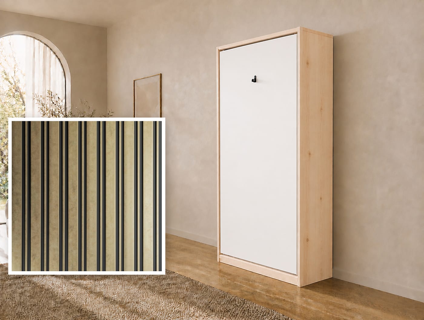 80×200 verticaal opklapbed van massief vurenhout met front met latten Milo Goud