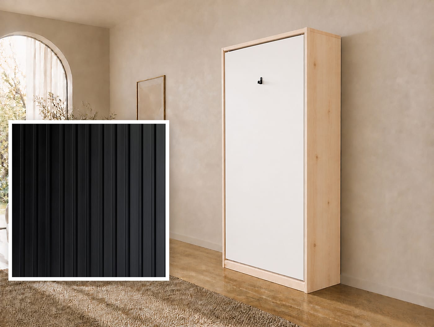 80×200 verticaal opklapbed van massief vurenhout met front met latten Olmo Black