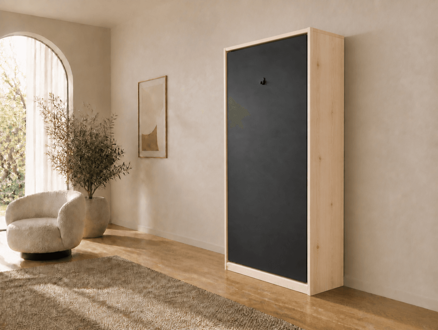 80×200 verticaal opklapbed van massief vurenhout met paneelfront Antraciet RAL 7016