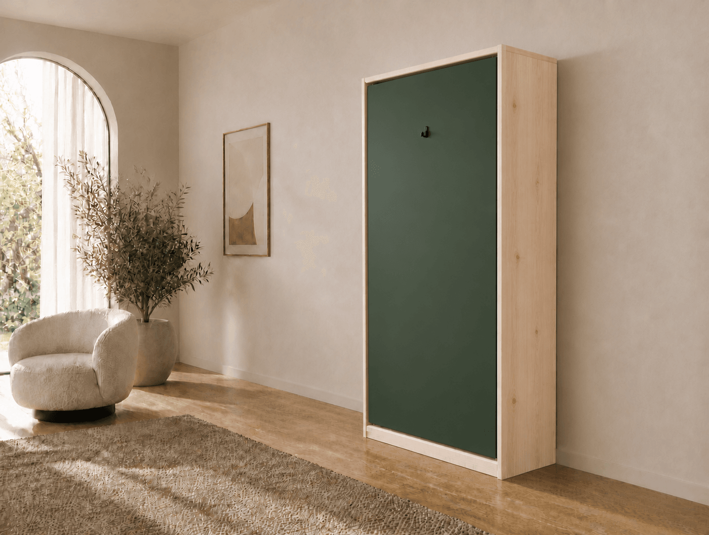 80×200 verticaal opklapbed van massief vurenhout met paneelfront Groen RAL 6005