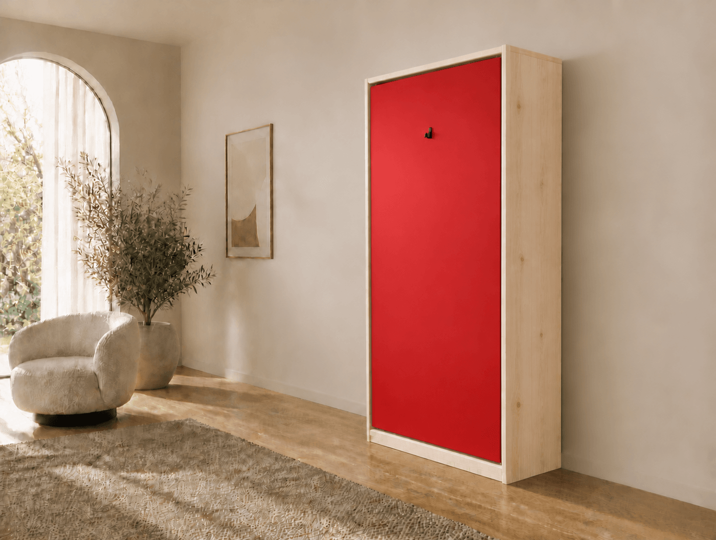 80×200 verticaal opklapbed van massief vurenhout met paneelfront Rood RAL 3020
