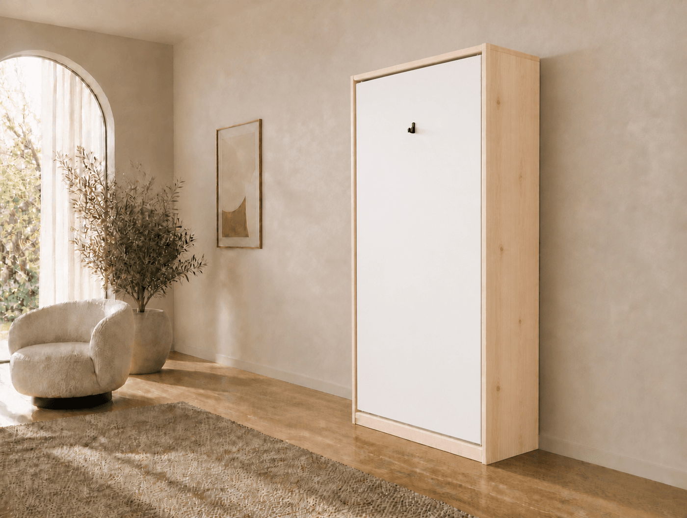 80×200 verticaal opklapbed van massief vurenhout met paneelfront Wit RAL 9003