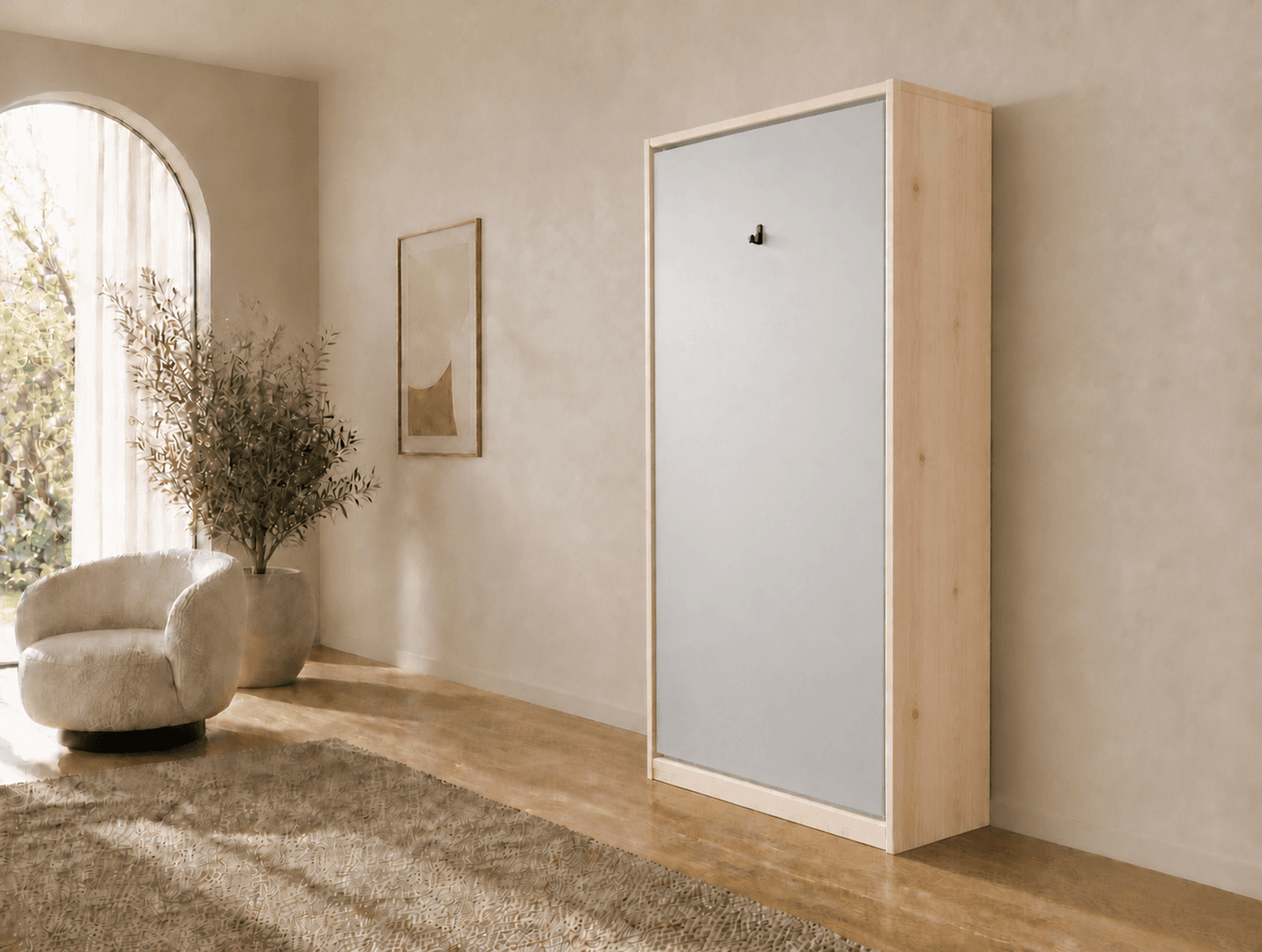 80×200 verticaal opklapbed van massief vurenhout met paneelfront Zilver RAL 9006