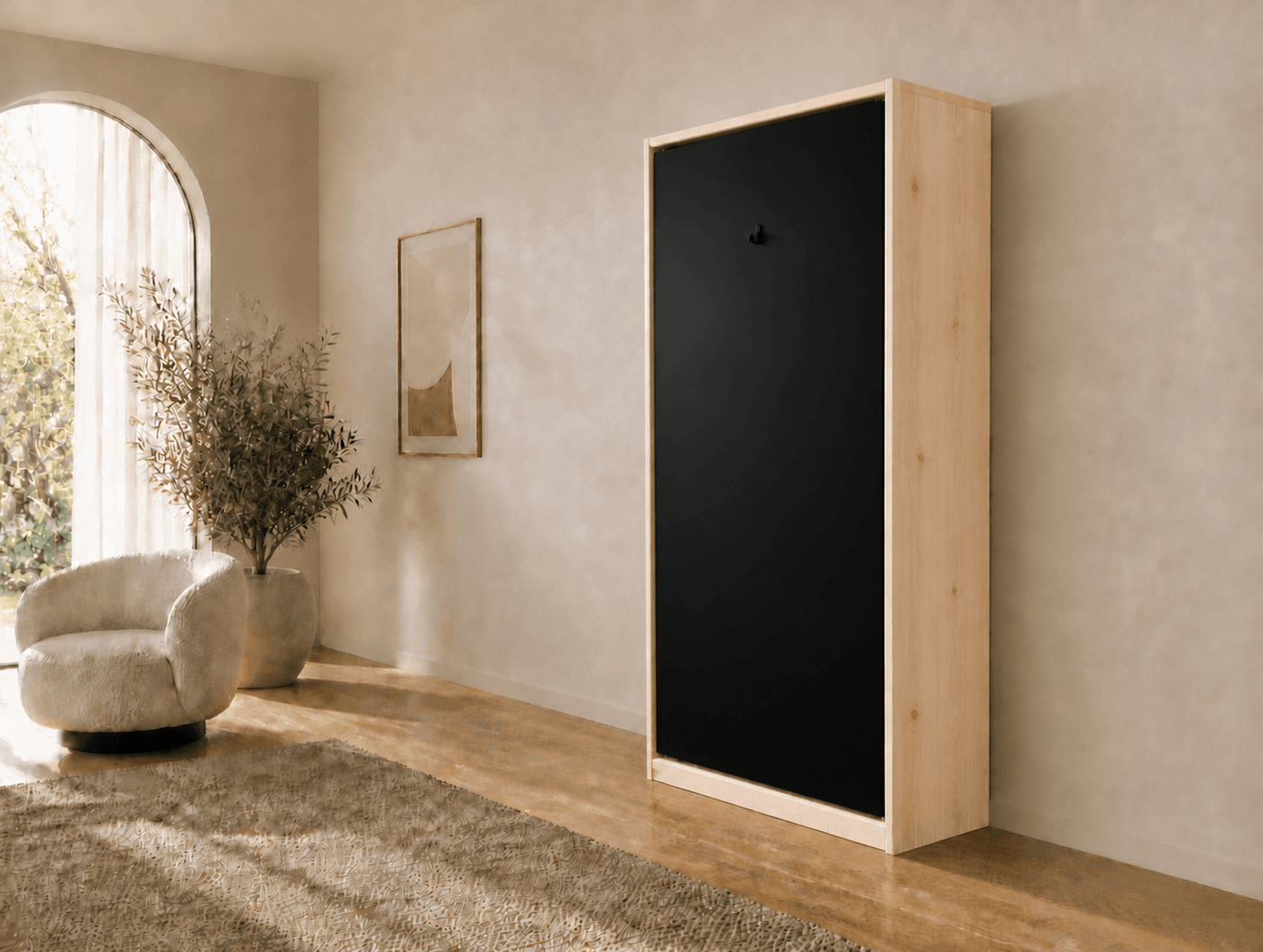 80×200 verticaal opklapbed van massief vurenhout met paneelfront Zwart RAL 9005