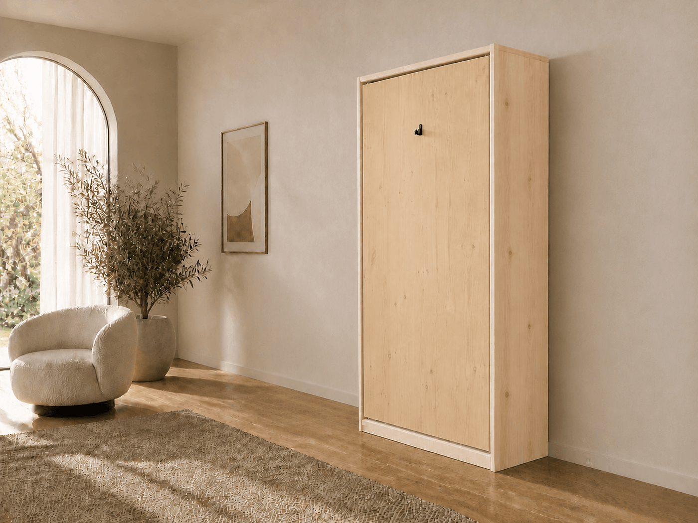 80×200 verticaal opklapbed van massief vurenhout met massief vurenhouten front